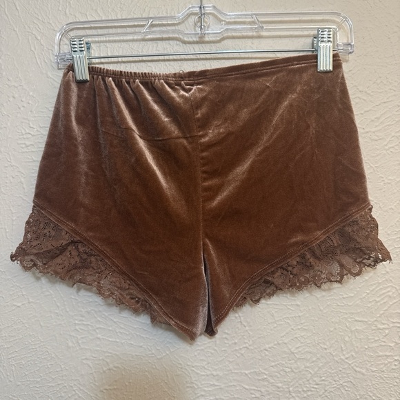 Brown Lace Trim Velvet Cami Top and Shorts Set - Picture 6 of 6